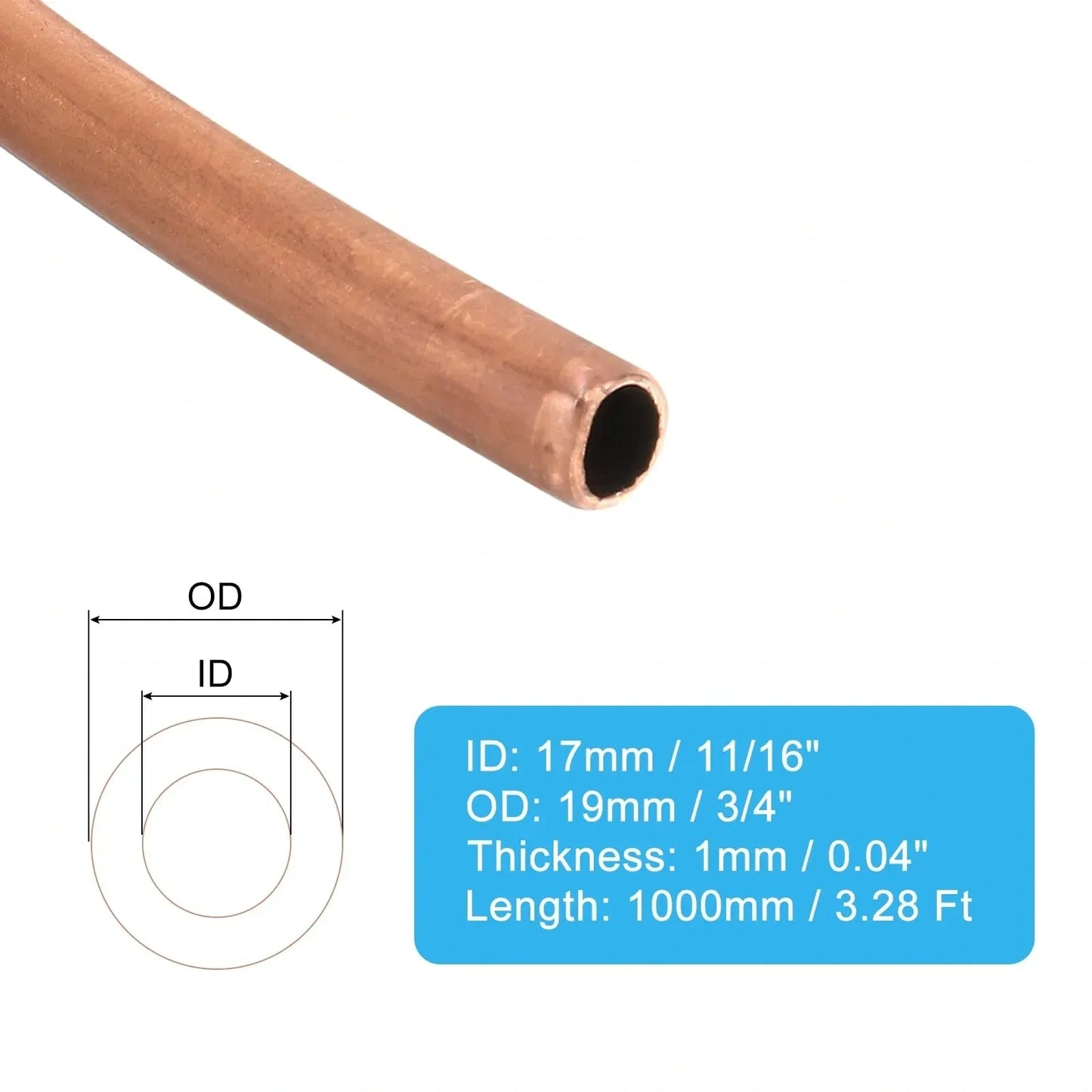 PATIKIL 11/16 Inch ID 3/4 Inch OD 0.04 Inch Thick 99.9% Copper Tube (NEW)