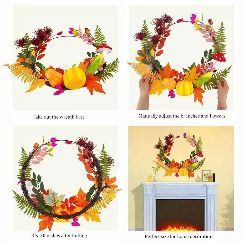 Pcalyr 20 Inch Fall Wreath for Front Door (NEW)