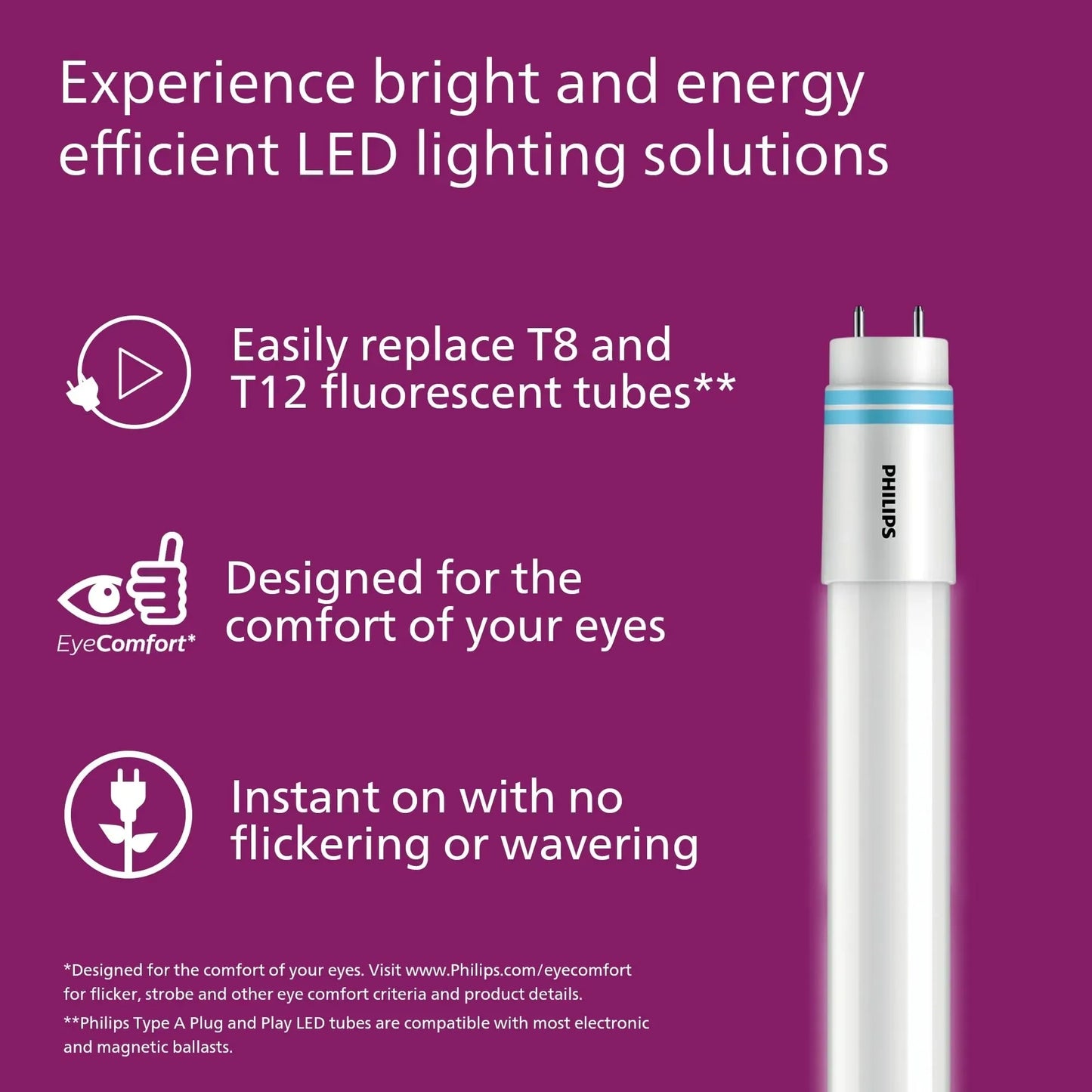 Philips Plug and Play 5-CCT Type A LED Tube Light Bulb (10-Pack) (NEW)