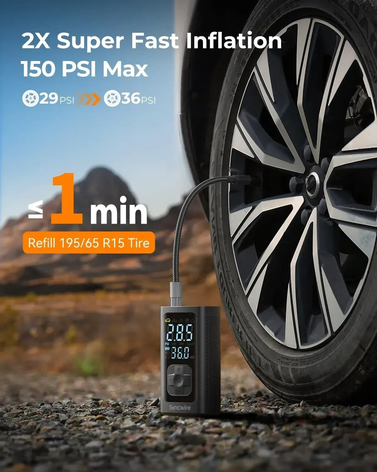 Syncwire Tire Inflator Portable Air Compressor, 150 PSI (NEW)