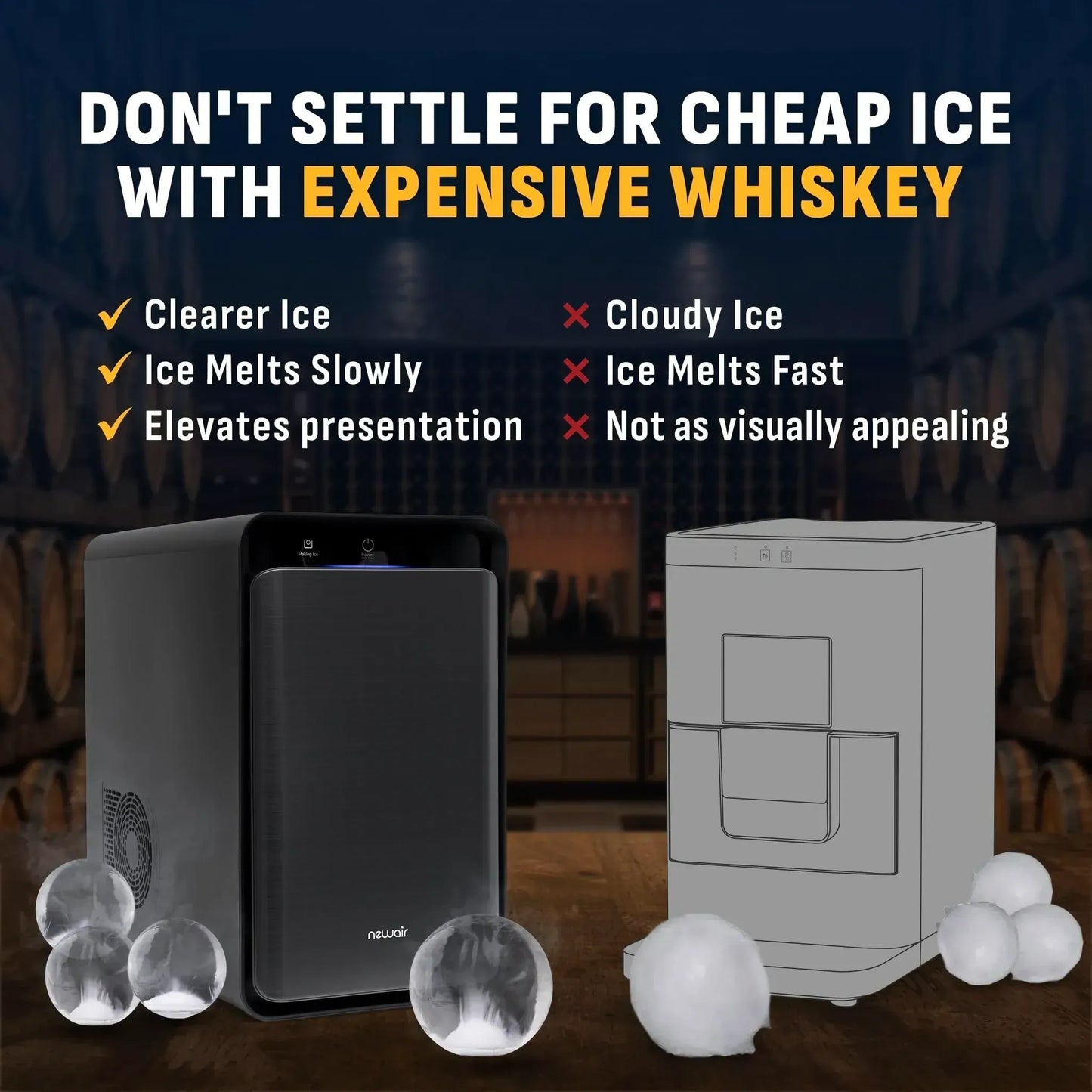 Newair Countertop Whiskey Ice Ball Maker - 32 Ice Spheres / 24 Hours