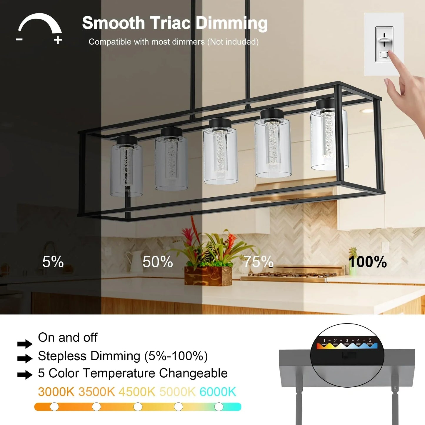 VINLUZ LED 5 Light Chandeliers with Clear Glass and Crystal Bulb (NEW)