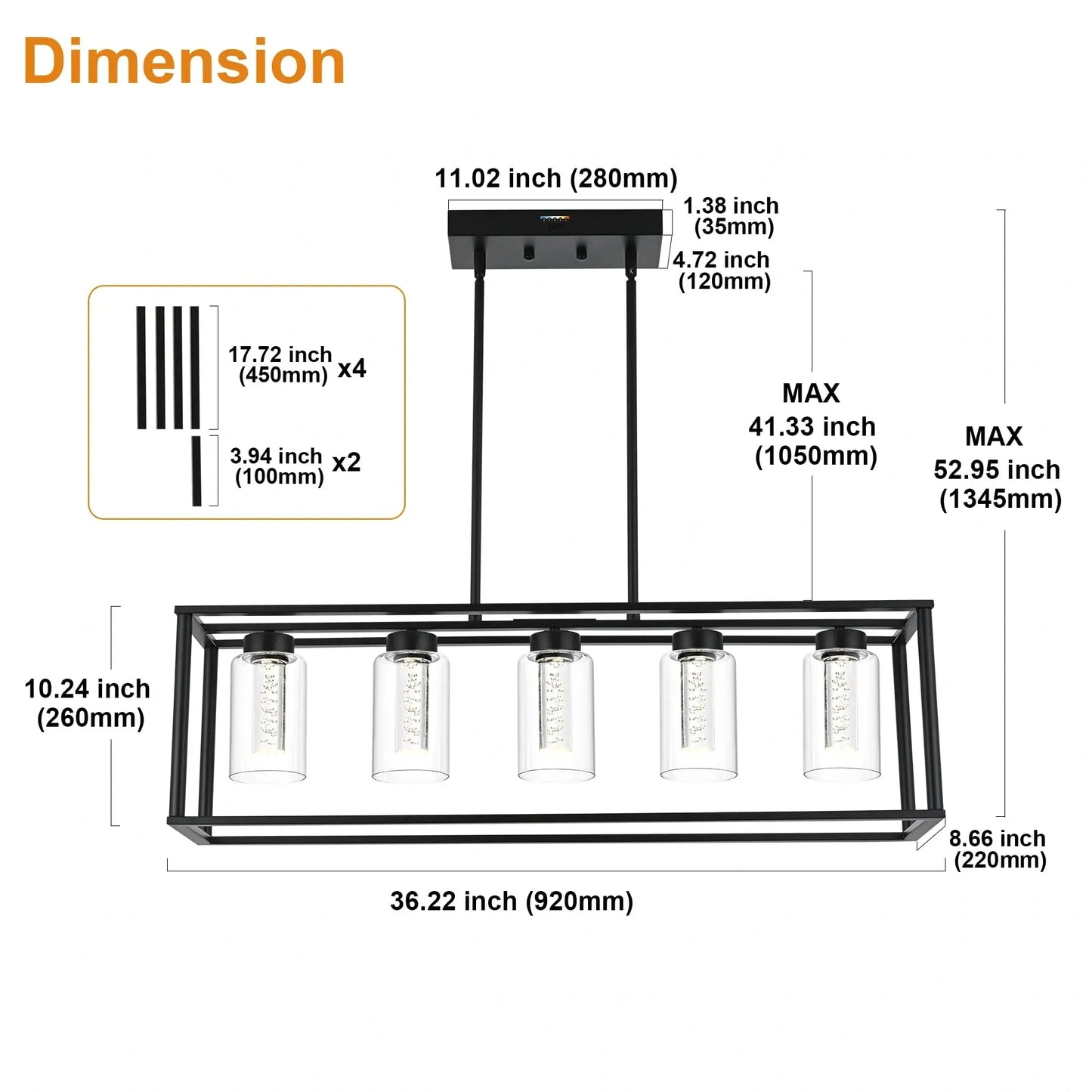 VINLUZ LED 5 Light Chandeliers with Clear Glass and Crystal Bulb (NEW)