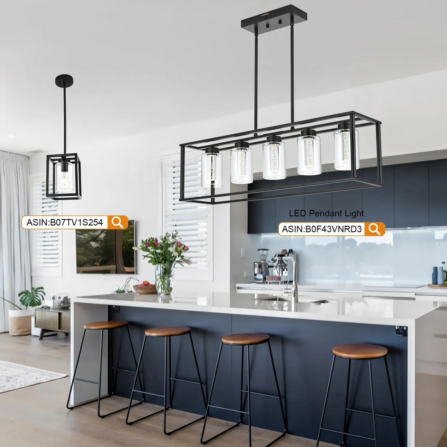 VINLUZ LED 5 Light Chandeliers with Clear Glass and Crystal Bulb (NEW)