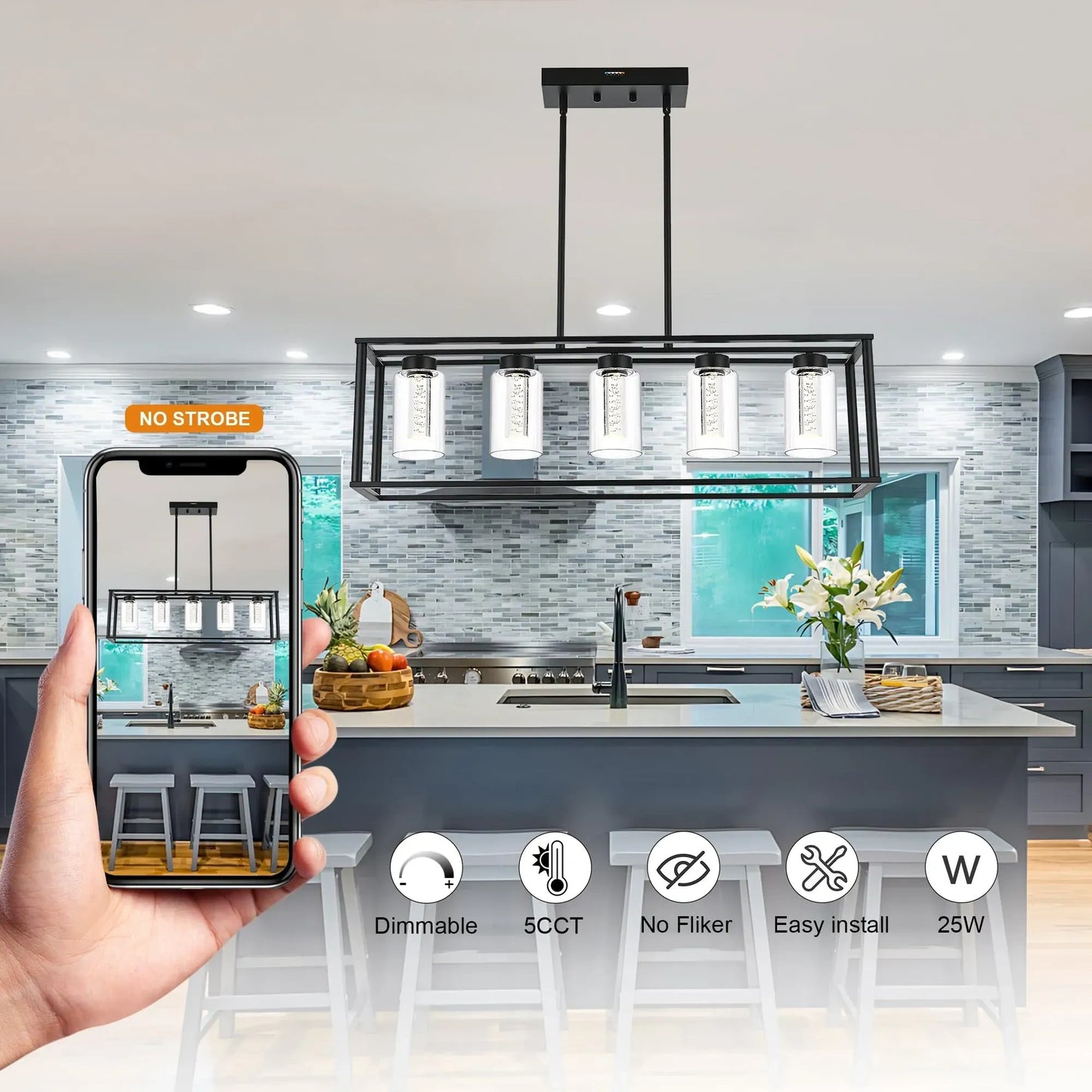 VINLUZ LED 5 Light Chandeliers with Clear Glass and Crystal Bulb (NEW)