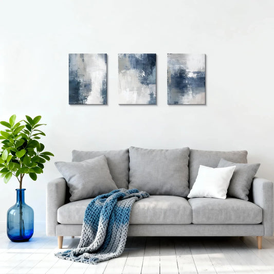 3 Pcs Grey Green Misty Forest Framed Canvas Wall Art (NEW)