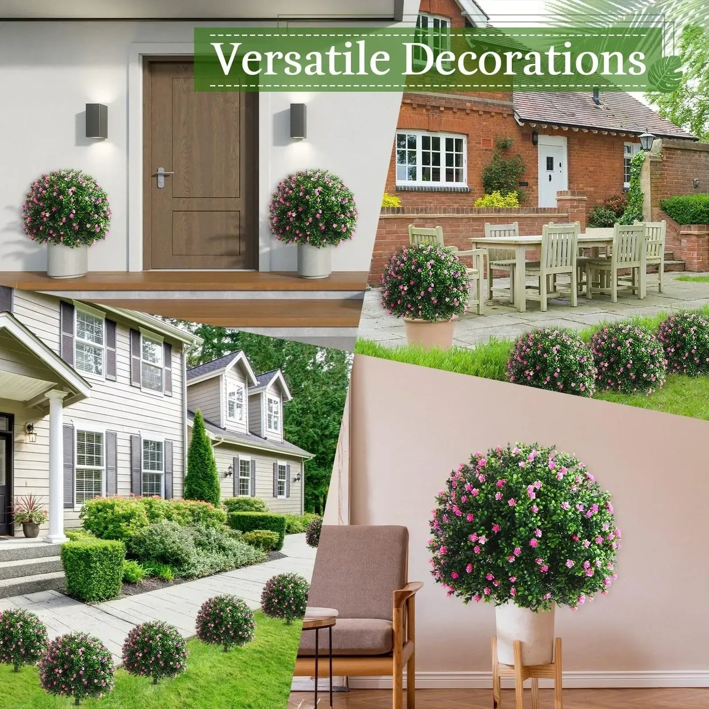 4 Pcs Artificial Flowers Fake Boxwood Topiary Ball Tree (NEW)