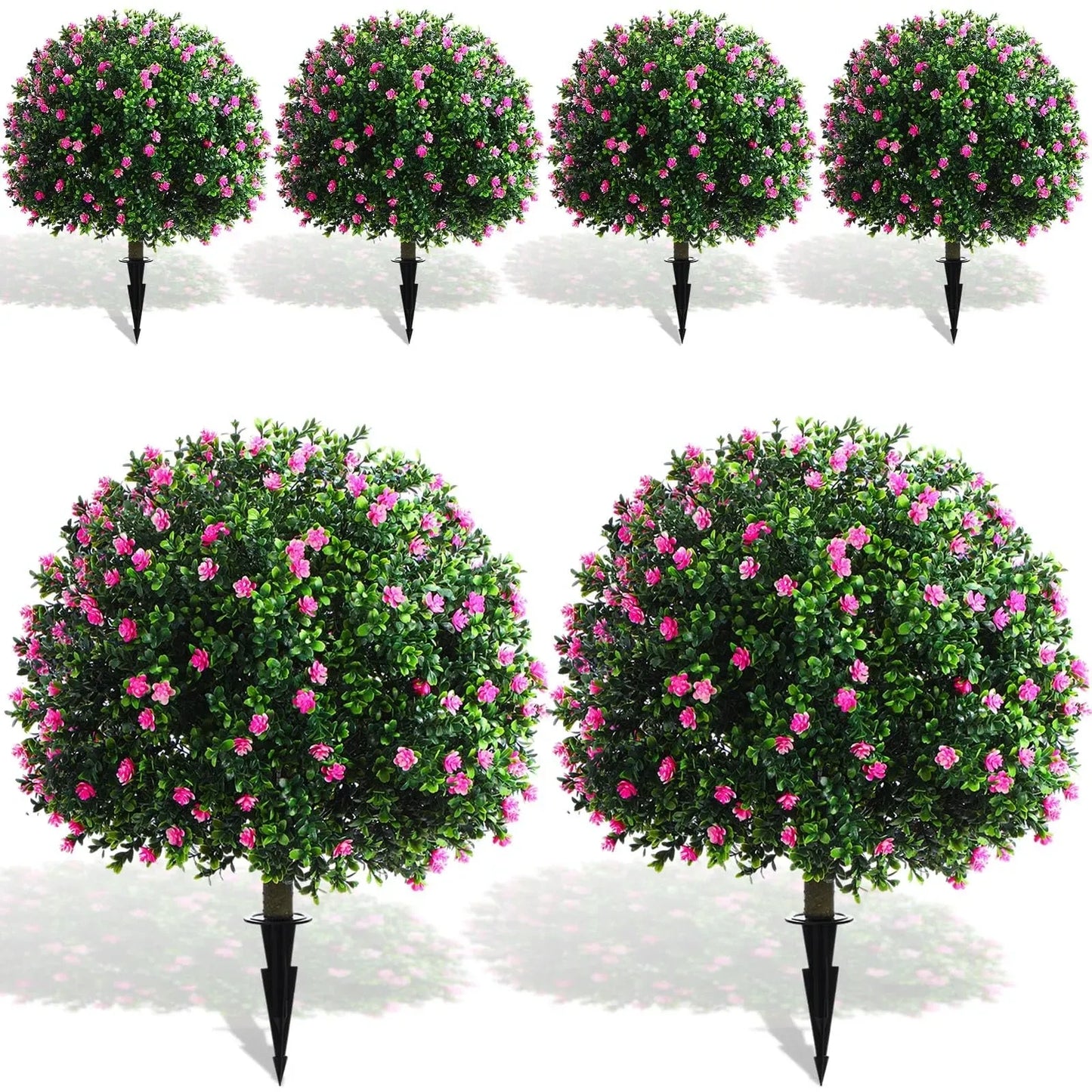 Artificial boxwood balls with pink flowers 6 Pieces (NEW)
