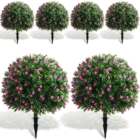 Artificial boxwood balls with pink flowers 6 Pieces (NEW)