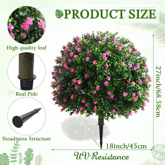 Artificial boxwood balls with pink flowers 6 Pieces (NEW)