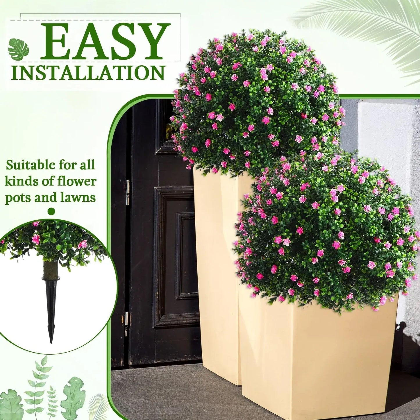 Artificial boxwood balls with pink flowers 6 Pieces (NEW)