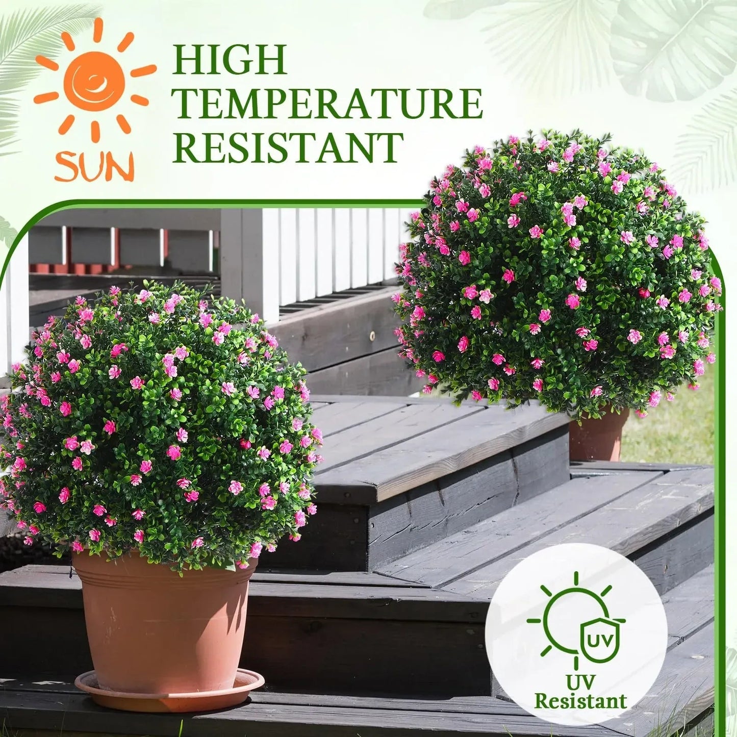 Artificial boxwood balls with pink flowers 6 Pieces (NEW)