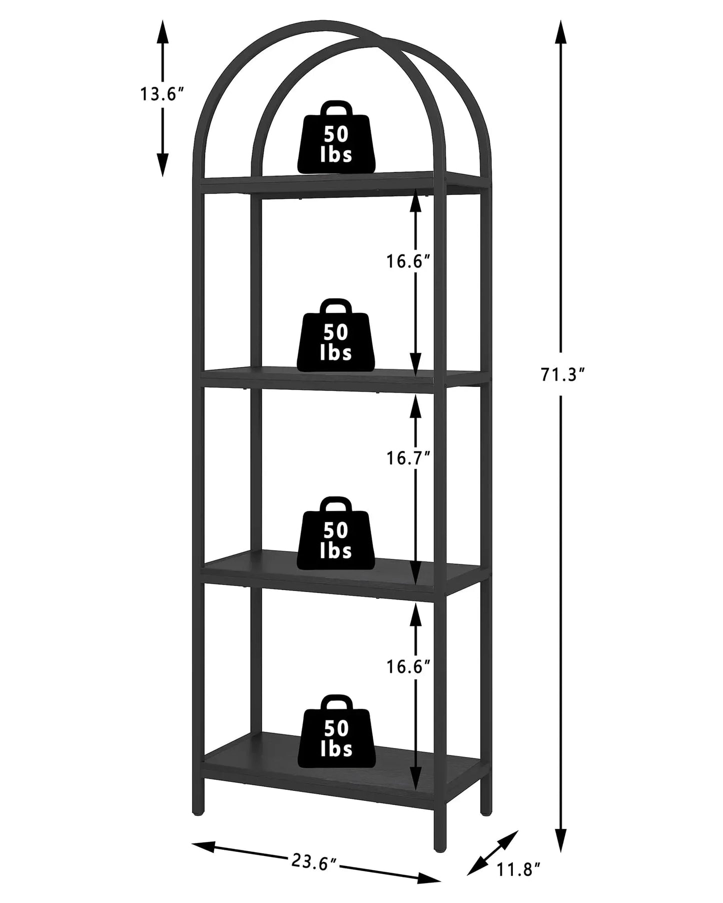 Yusong Bookshelf 4 Tier Arched , 71.3 (NEW)