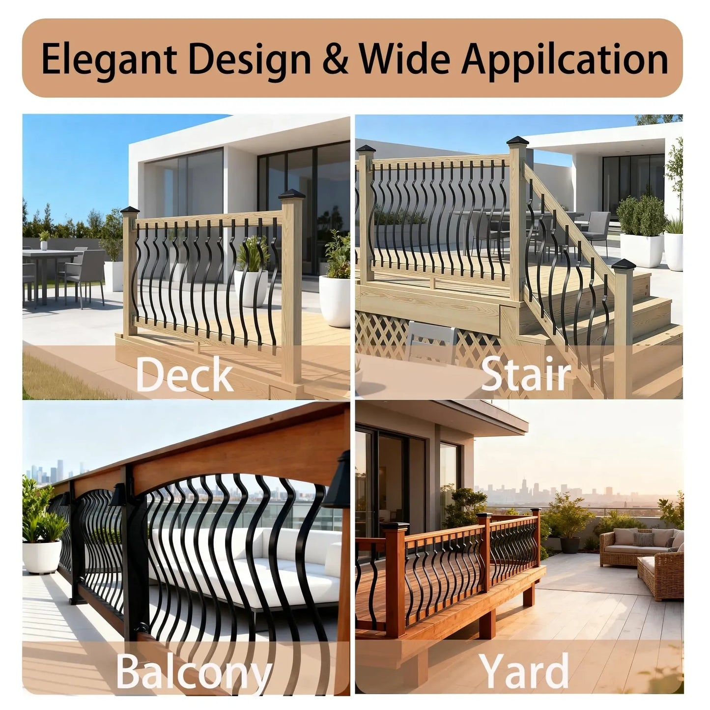 60 Pack 29.5 inch Metal Deck Balusters Wave Arc (NEW)