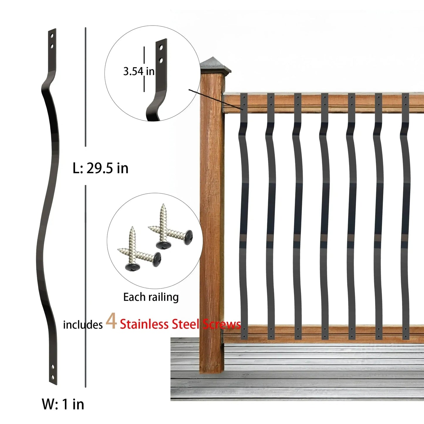 60 Pack 29.5 inch Metal Deck Balusters Wave Arc (NEW)